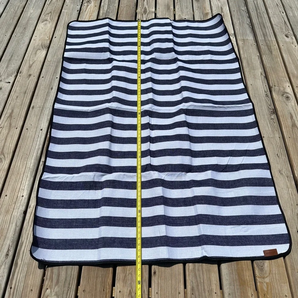 Picnic Pro Outdoor Blanket Set Blue White Stripe Waterproof PEVA Base 2 Pack
